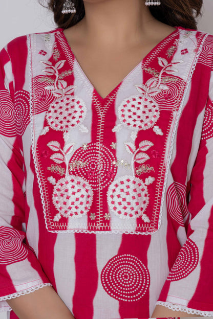Noor Aura Bandhani Stripe Printed Cotton Kurta Set
