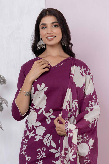 GulBloom Petal Grace Printed Cotton Kurta Set