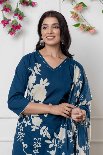 GulBloom Petal Grace Printed Cotton Kurta Set