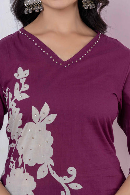 GulBloom Petal Grace Printed Cotton Kurta Set