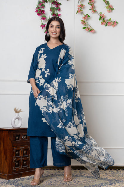 Black/Wine/Peacock floral print Cotton Suit Set