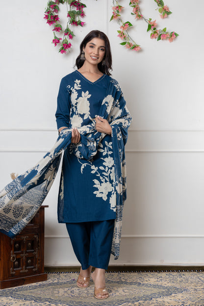 Black/Wine/Peacock floral print Cotton Suit Set