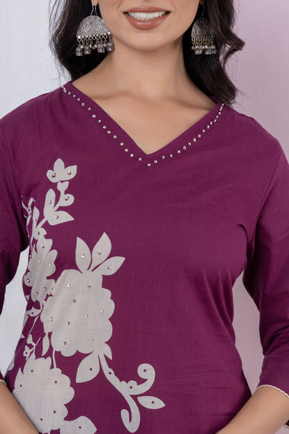 Black/Wine/Peacock floral print Cotton Suit Set