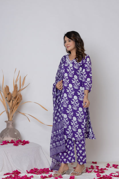Floral block print Kurti 3Pc Set