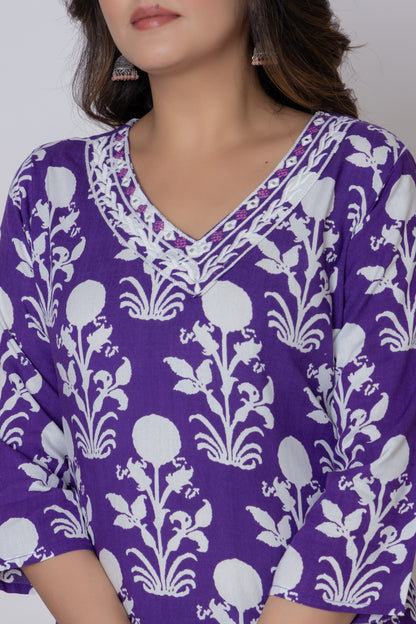 Floral block print Kurti 3Pc Set
