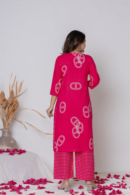 Rani Pink / Lemon Yellow/ Lavendar Cotton Suit Set