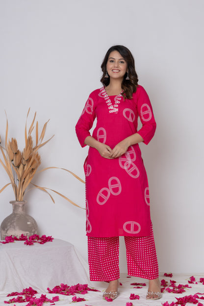 Rani Pink / Lemon Yellow/ Lavendar Cotton Suit Set