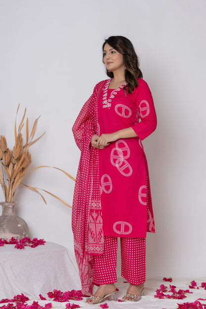 Rani Pink / Lemon Yellow/ Lavendar Cotton Suit Set