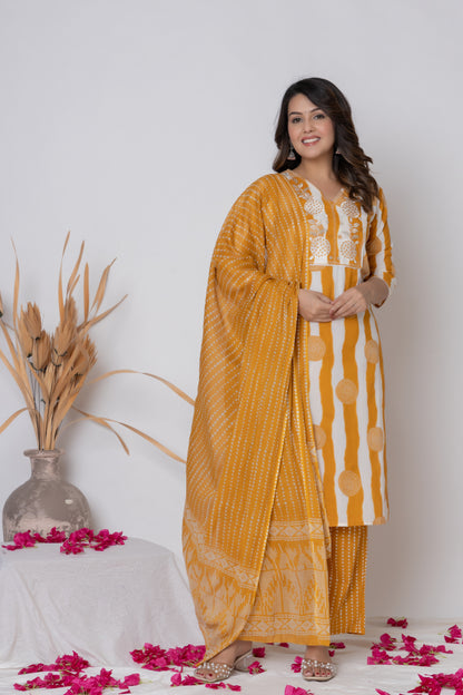 Stripped dotted print Cotton kurta Suit Set