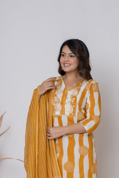 Stripped dotted print Cotton kurta Suit Set
