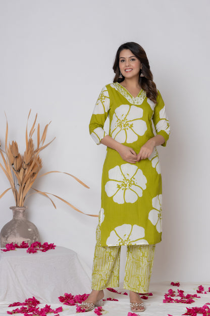 Floral emboridery kurti 3pc set