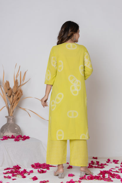 Rani Pink / Lemon Yellow/ Lavendar Cotton Suit Set