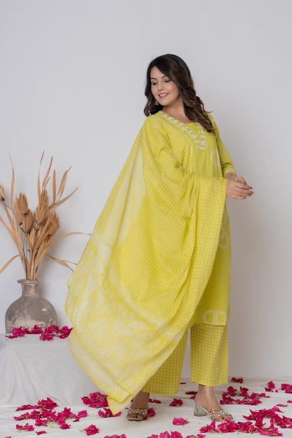 Rani Pink / Lemon Yellow/ Lavendar Cotton Suit Set