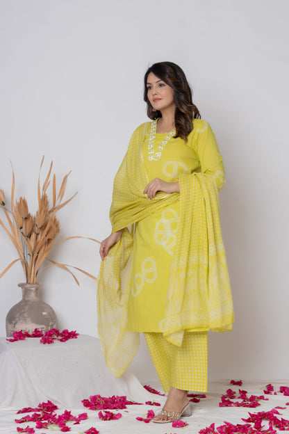 Rani Pink / Lemon Yellow/ Lavendar Cotton Suit Set