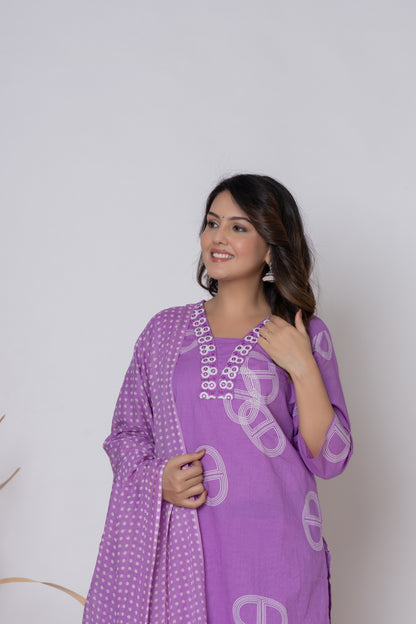 Rani Pink / Lemon Yellow/ Lavendar Cotton Suit Set