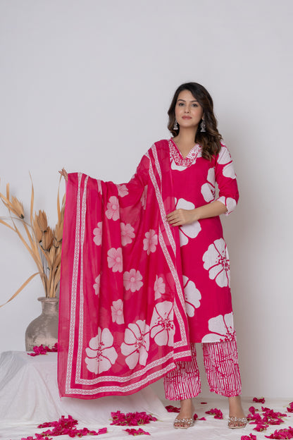 Floral emboridery kurti 3pc set