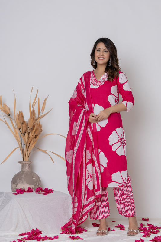 Floral emboridery kurti 3pc set
