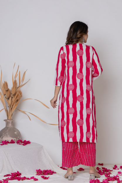 Stripped dotted print Cotton kurta Suit Set