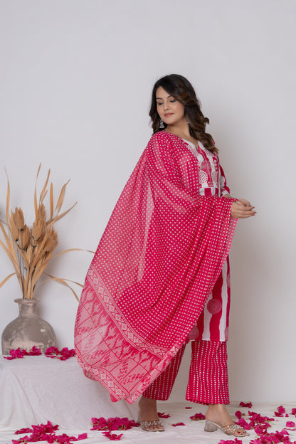 Stripped dotted print Cotton kurta Suit Set