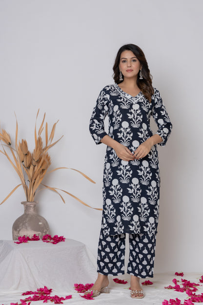 Floral block print Kurti 3Pc Set