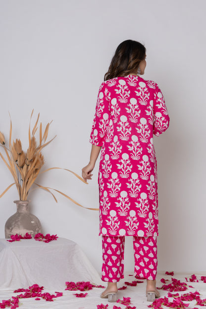 Floral block print Kurti 3Pc Set