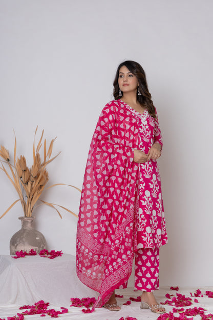 Floral block print Kurti 3Pc Set