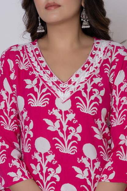 Floral block print Kurti 3Pc Set