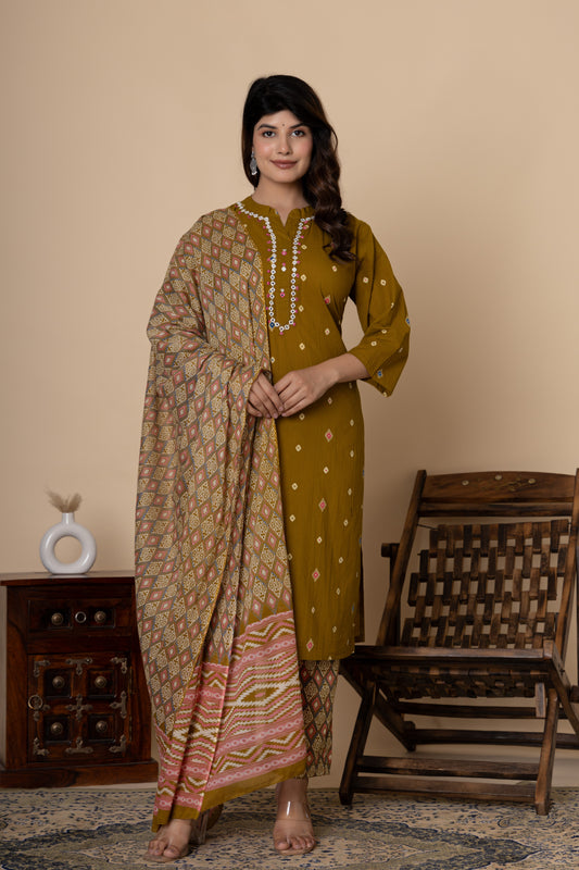 Printed cotton kurti 3pc set
