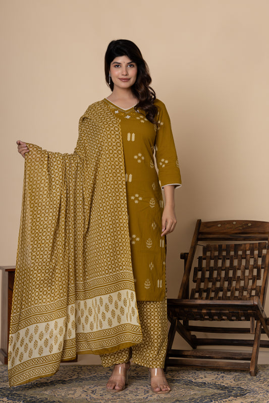 Ethnic motif printed Cotton Suit Set