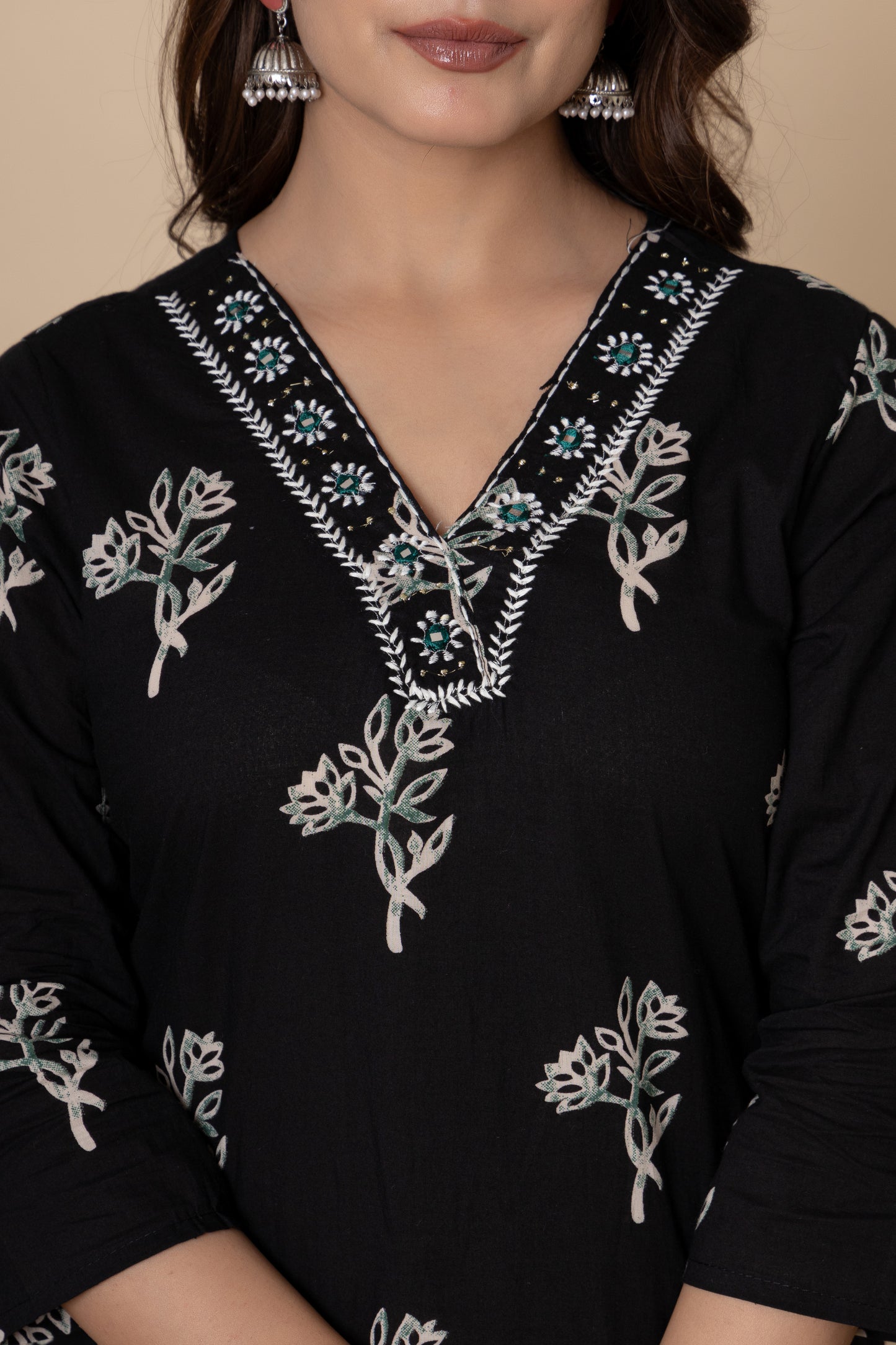 Black/Wine floral cotton kurta set