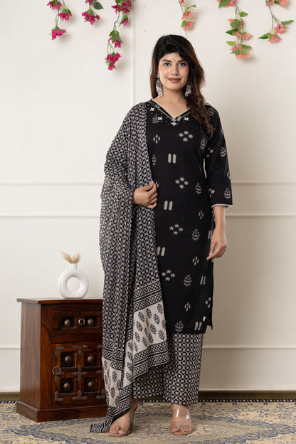 Ethnic motif printed Cotton Suit Set