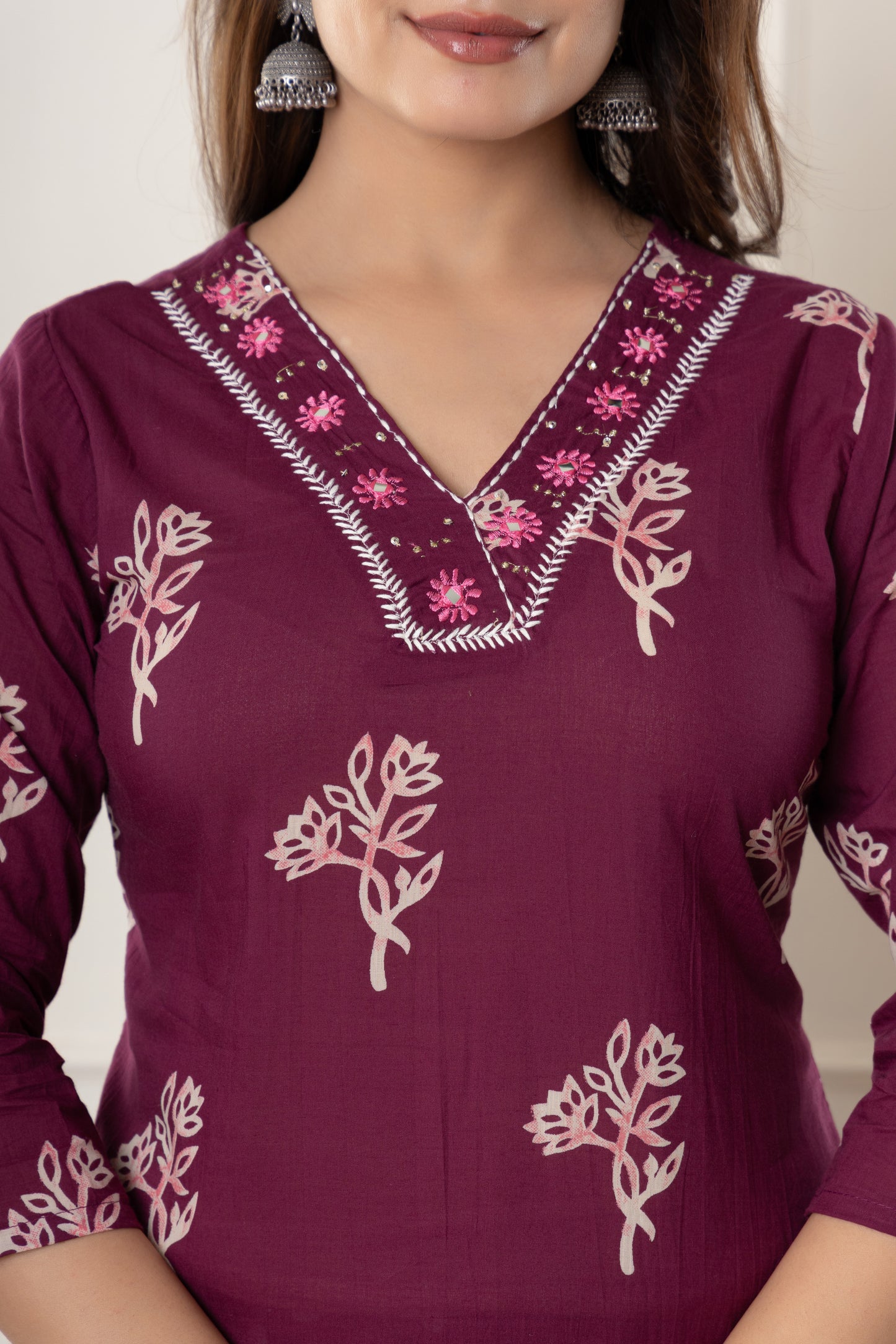 Black/Wine floral cotton kurta set