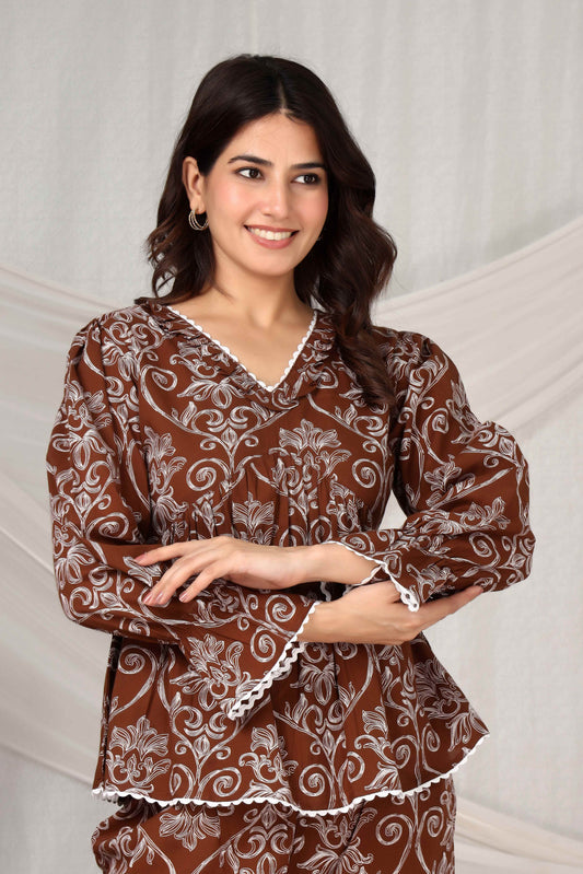 GulBloom Rust Grace Printed Cotton Co-Ord Set