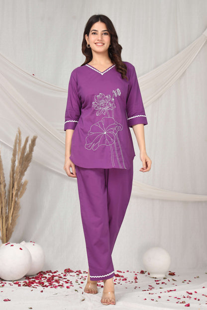 Lavendar luxe emboridered co-ord set