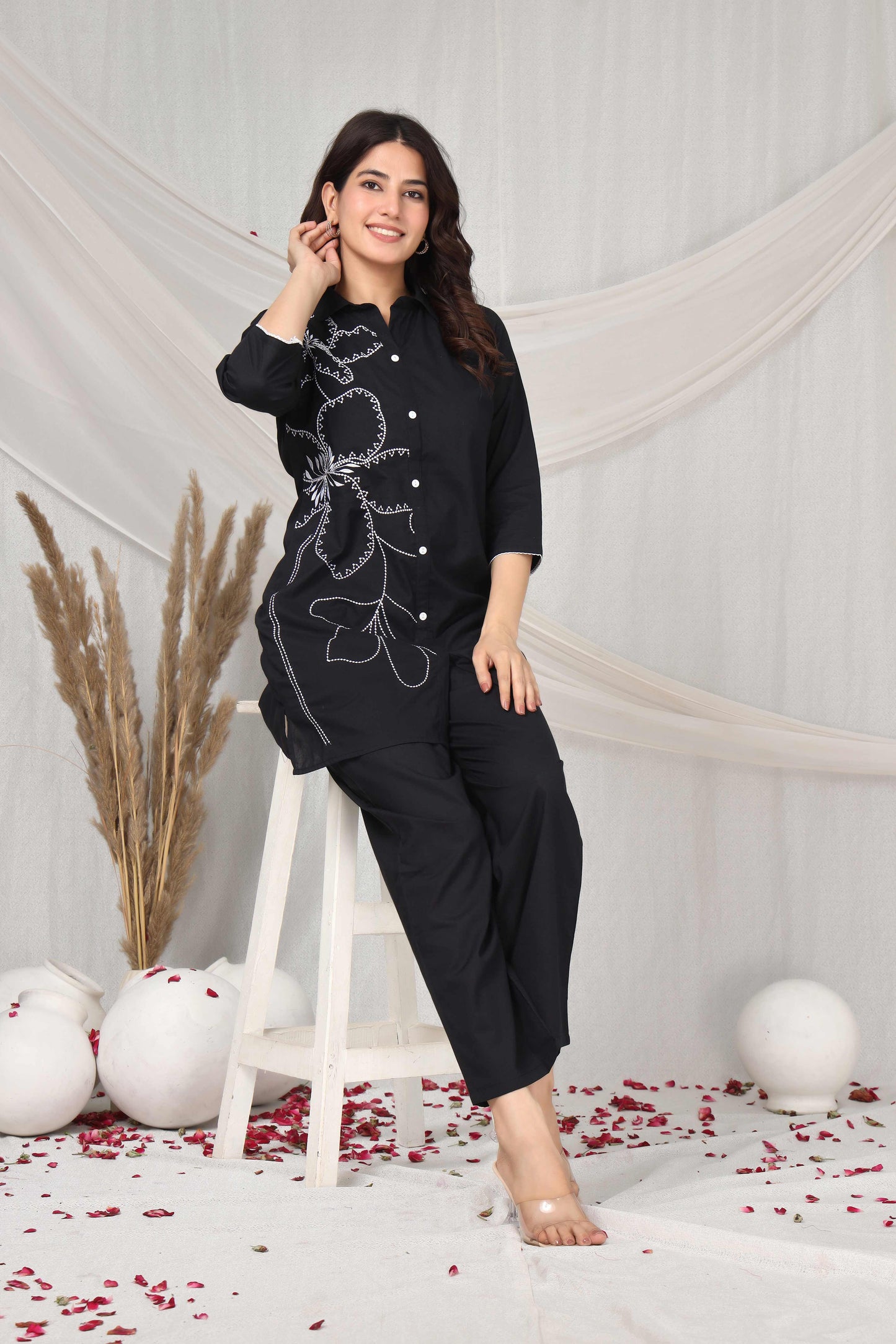 Noir petal emboridered co-ord set