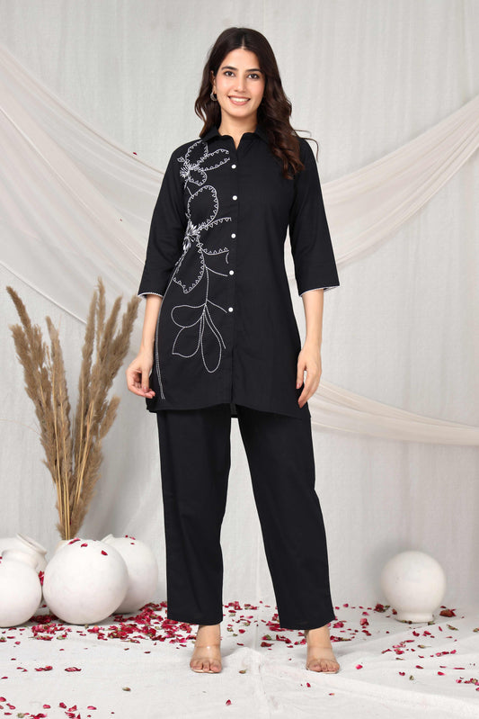 Noir petal emboridered co-ord set