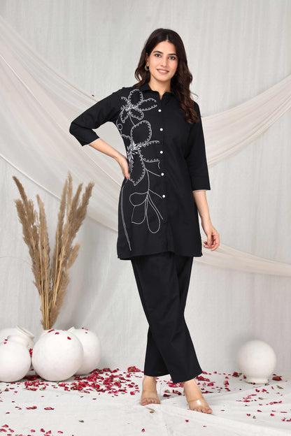 Noir petal emboridered co-ord set