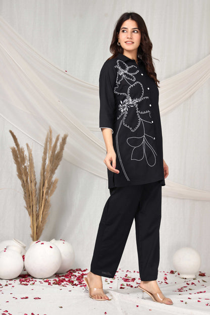 Noir petal emboridered co-ord set