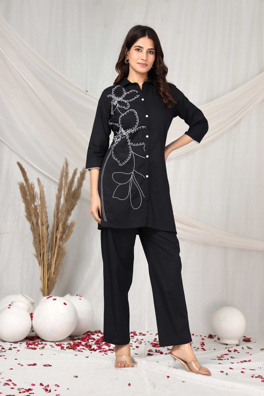 Noir Petal Embroidered Co-Ord Set