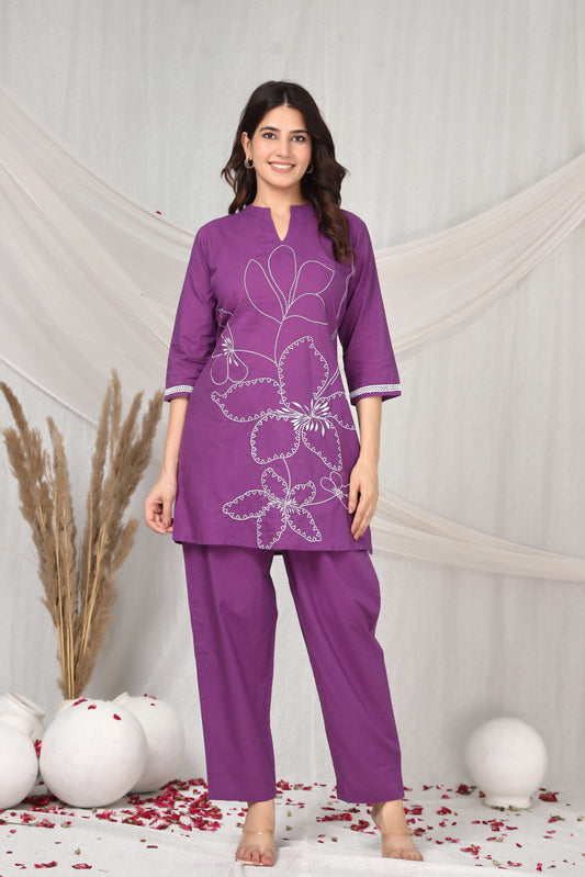 Purple muse emboridered co-ord set