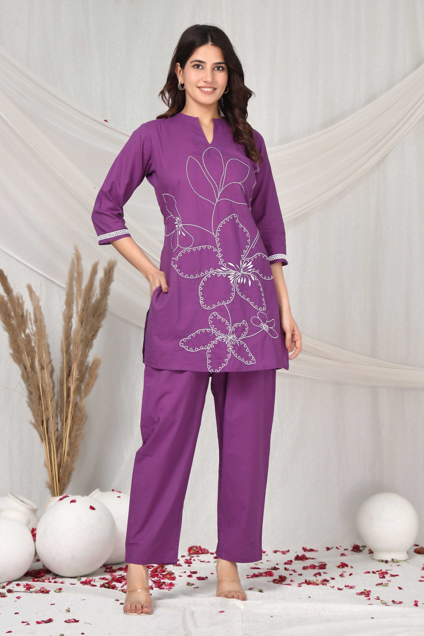 Purple muse emboridered co-ord set