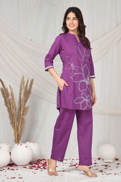 Purple muse emboridered co-ord set