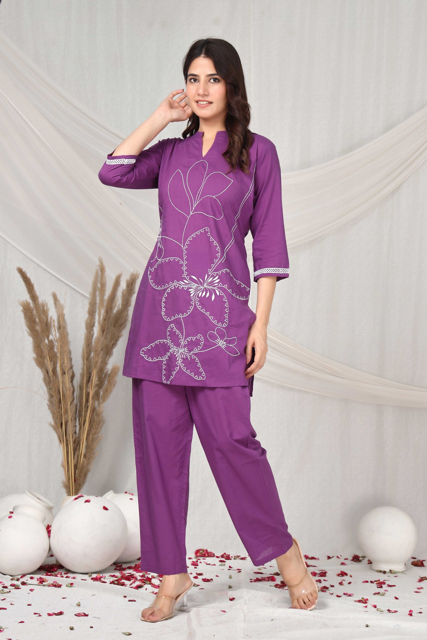Purple muse emboridered co-ord set