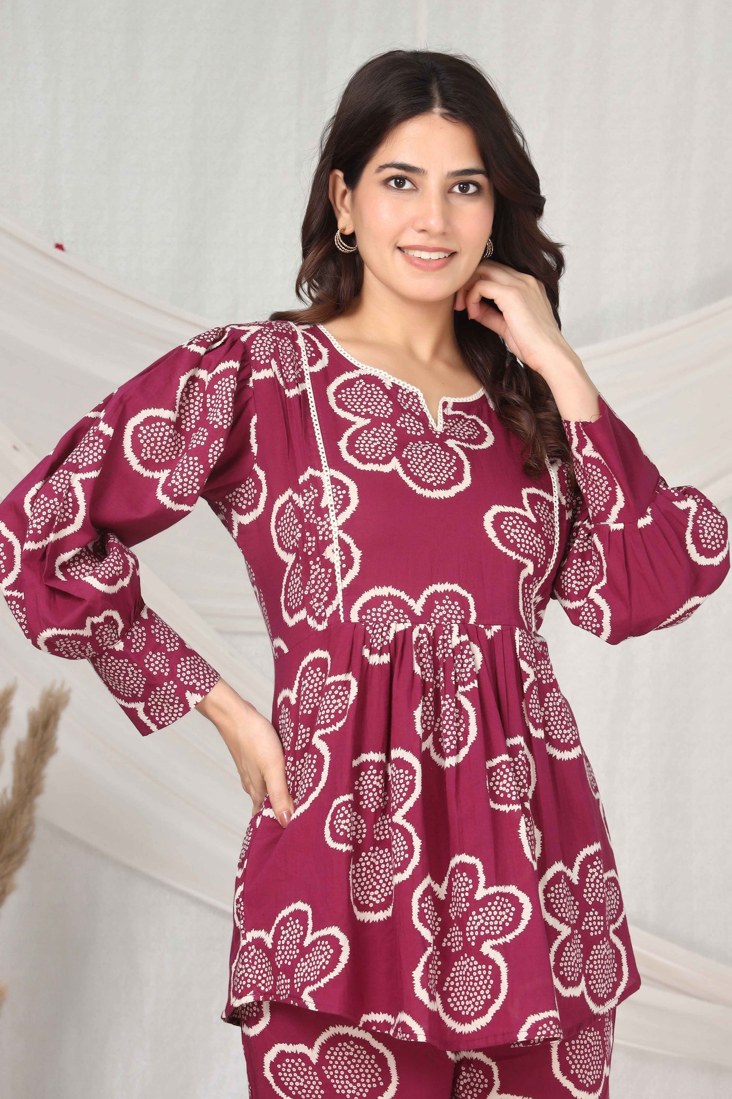 Floral flare in maroon hue co-ord set