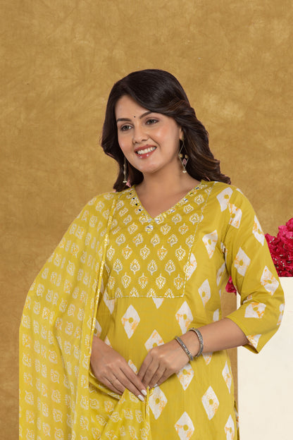 Pink/Mustard Kurti 3Pc Set