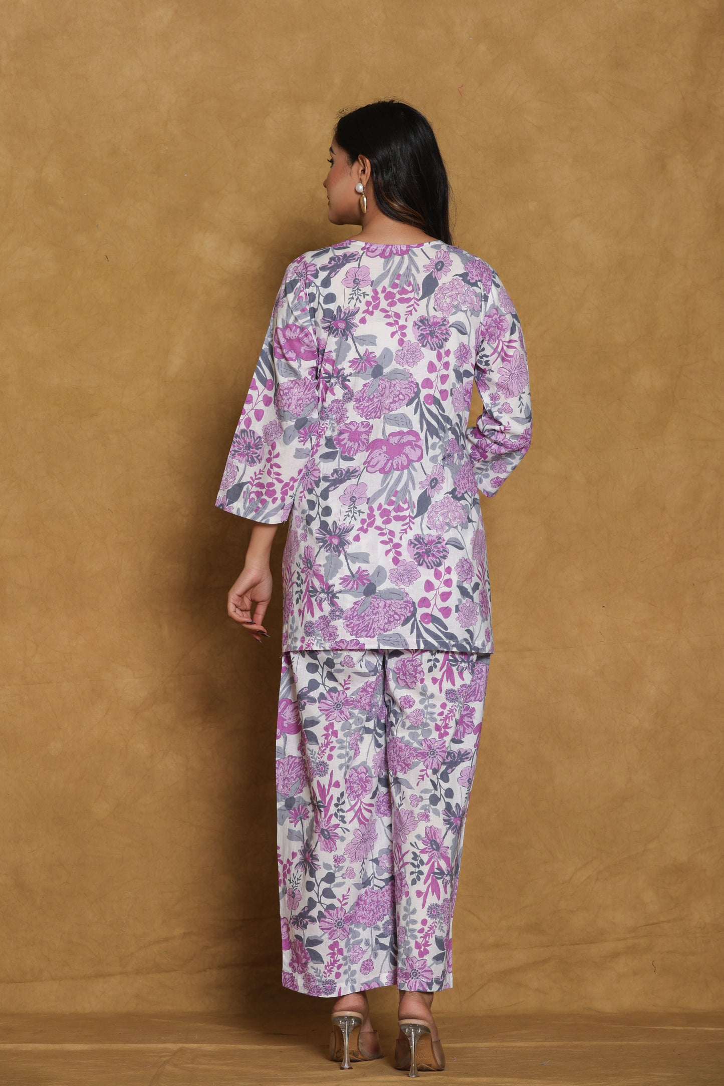 Lavendar Floral Print Cotton Co-ord Set