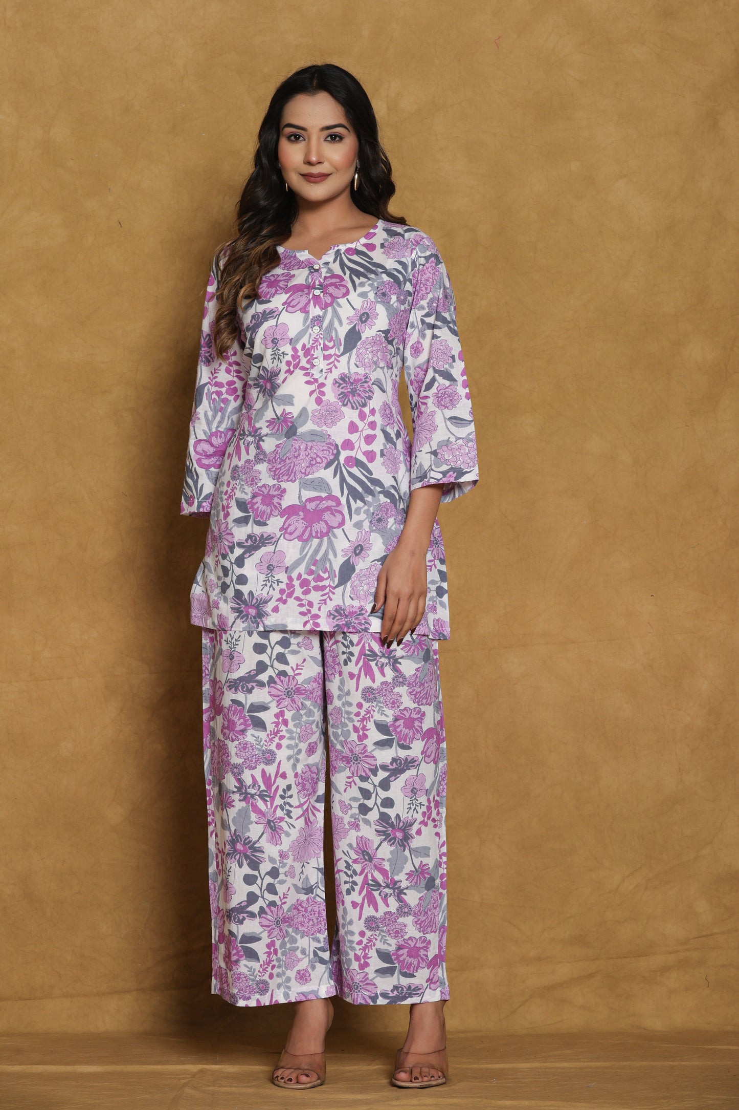 Lavendar Floral Print Cotton Co-ord Set