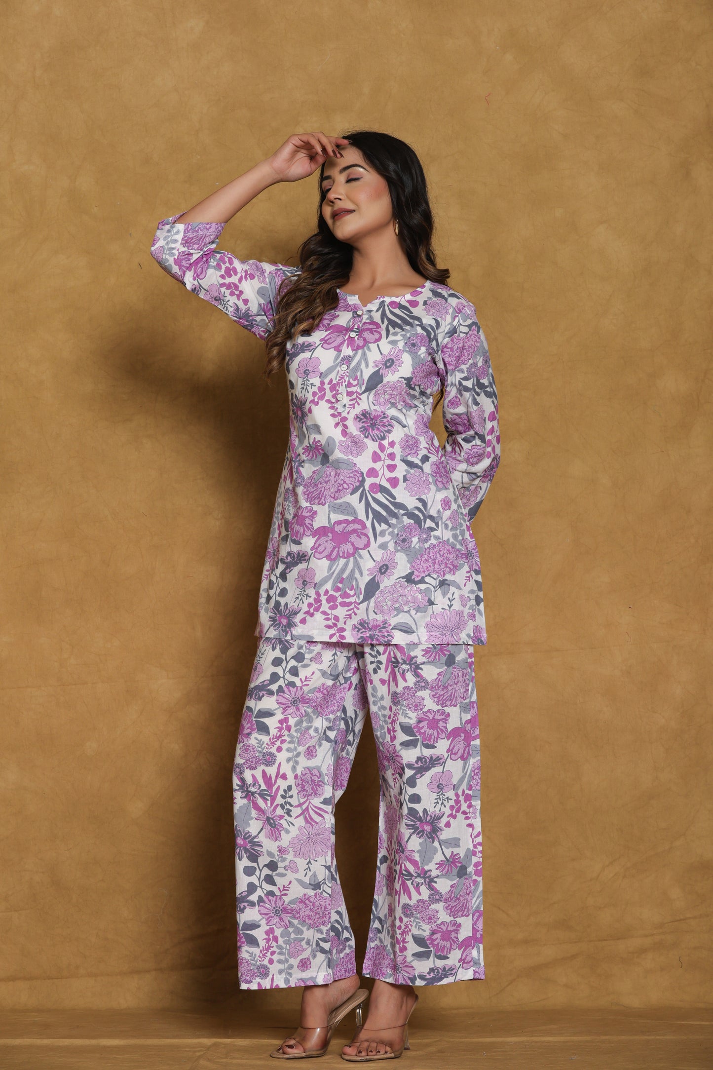 Lavendar Floral Print Cotton Co-ord Set