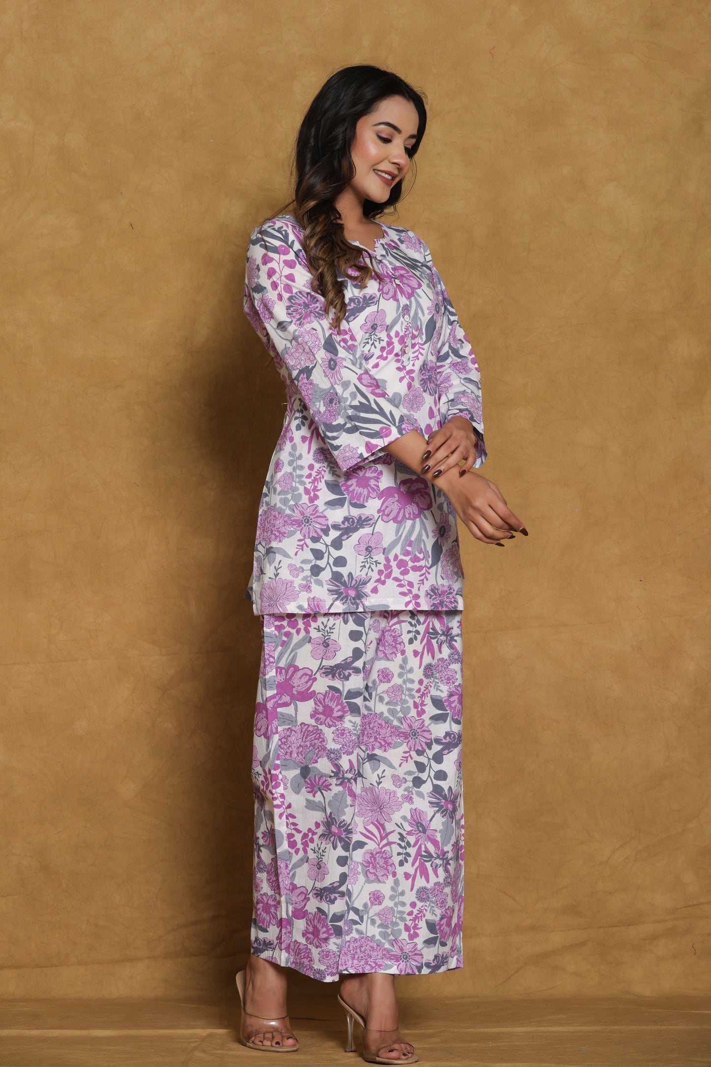Lavendar Floral Print Cotton Co-ord Set
