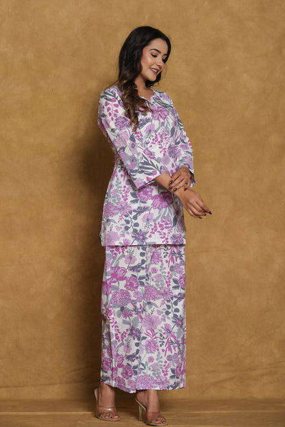 Lavendar Floral Print Cotton Co-ord Set